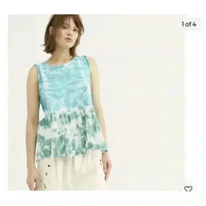 Free People Blue and White Tie-Dye Top